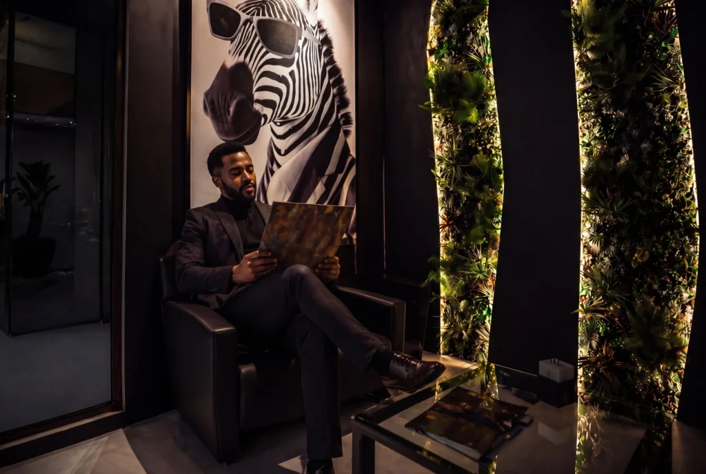 An architect reviewing an architectural panel sample