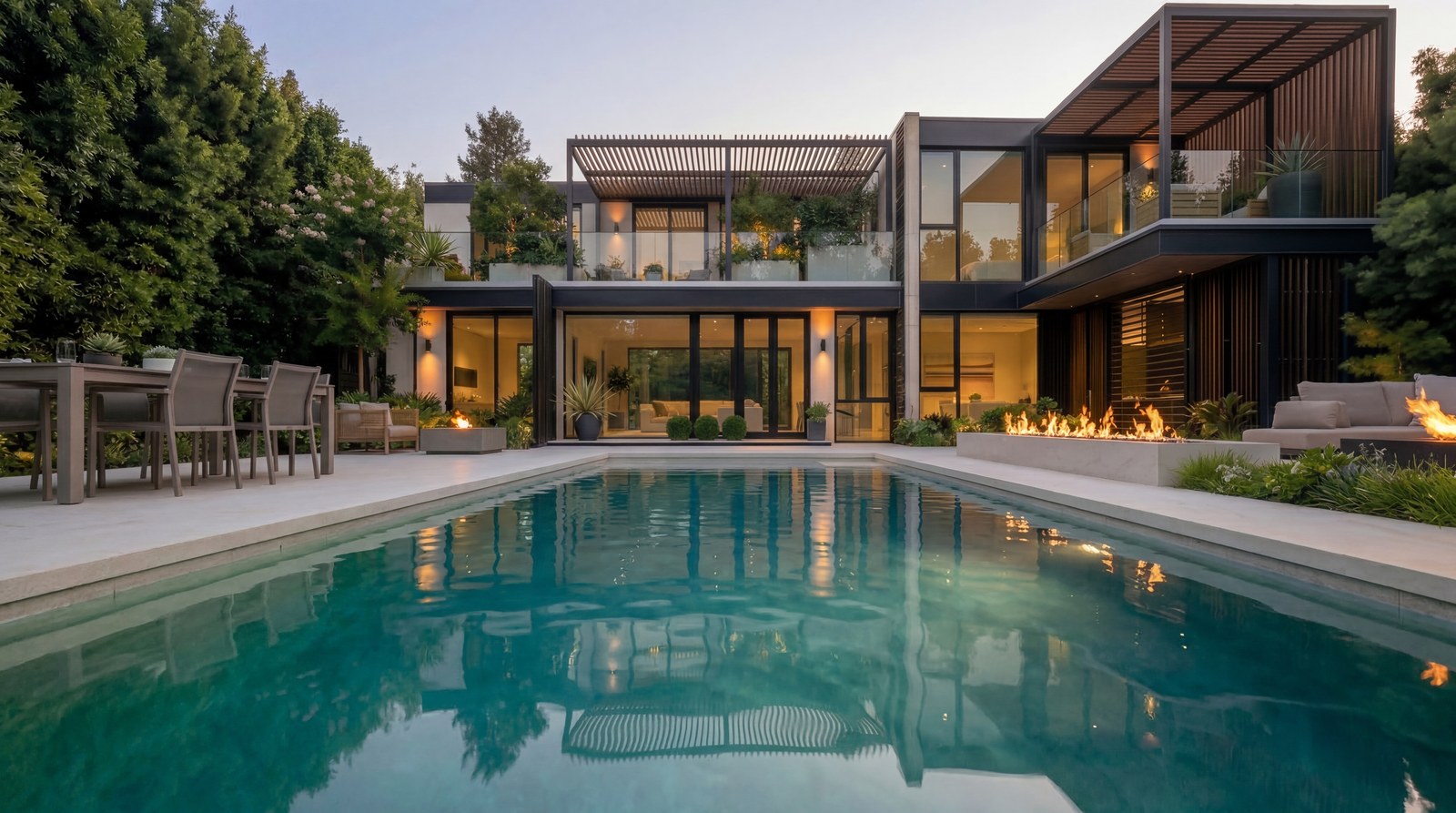 Nano-crystallized glass deck running to the pool edge