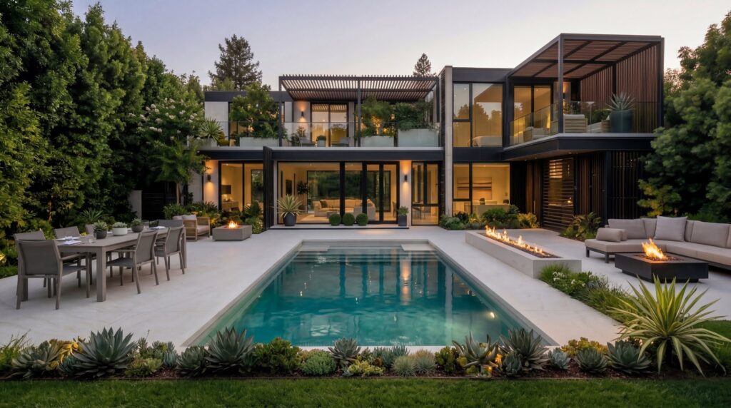 A backyard, reimagined in white