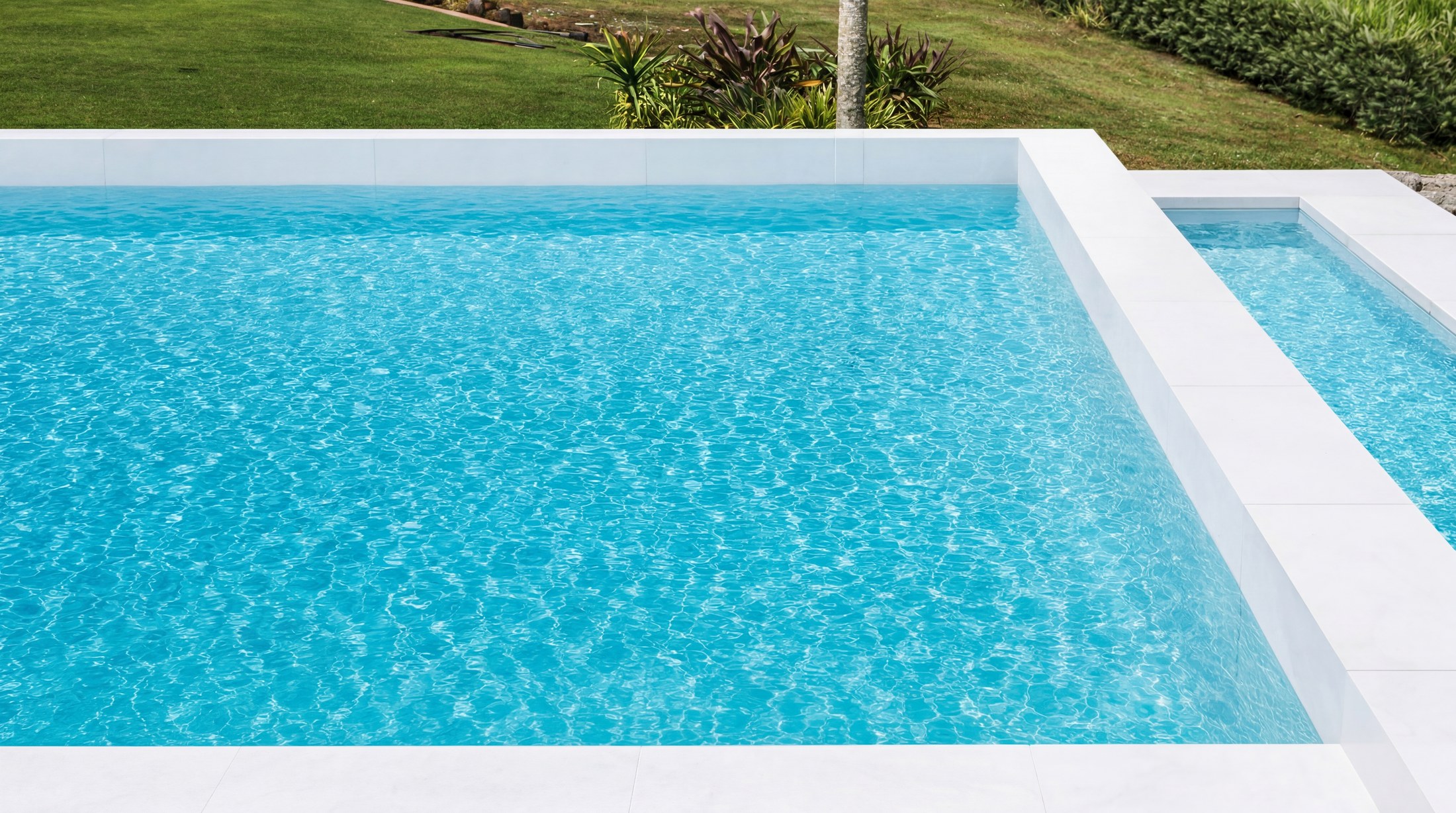 Nano-crystallized glass backyard pool project, white surface and water