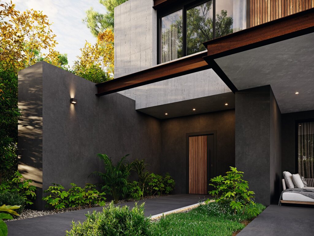 Studio Dark sintered stone in a façade application.