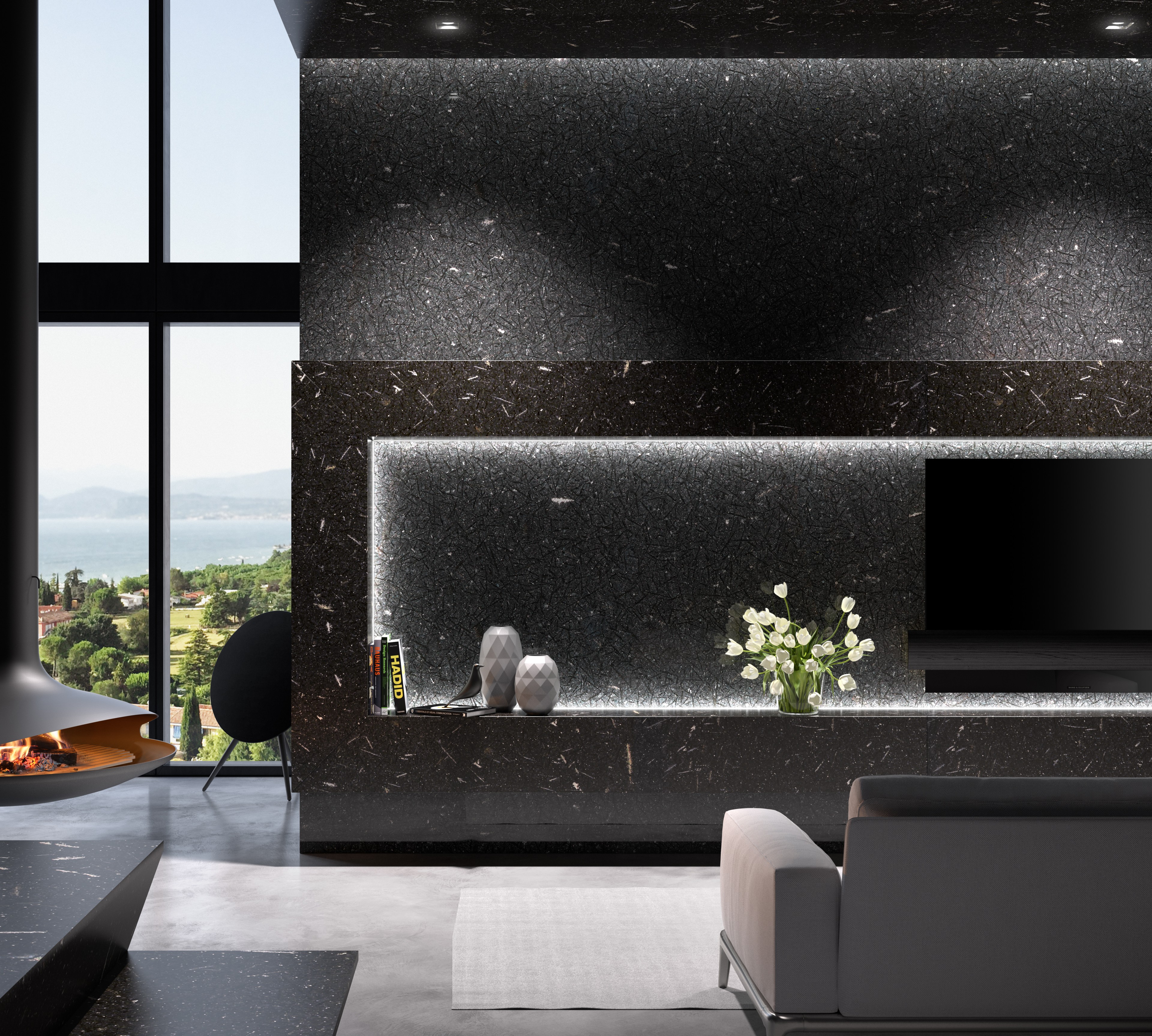 Textured stone feature wall
