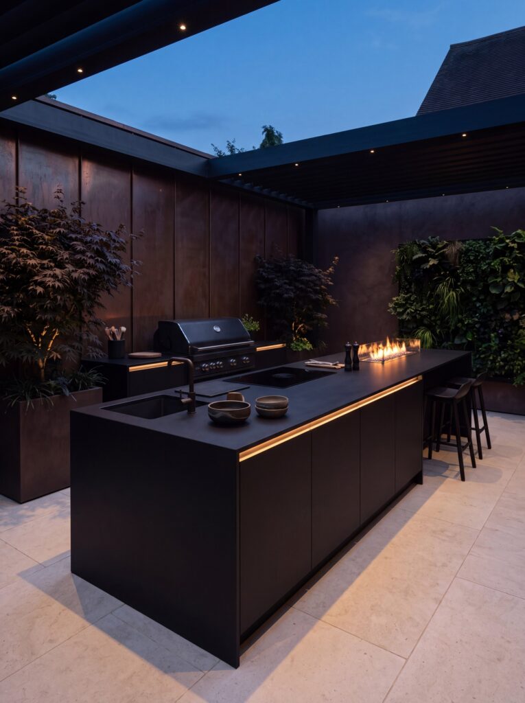 Mezzanotte sintered stone in an outdoor kitchen